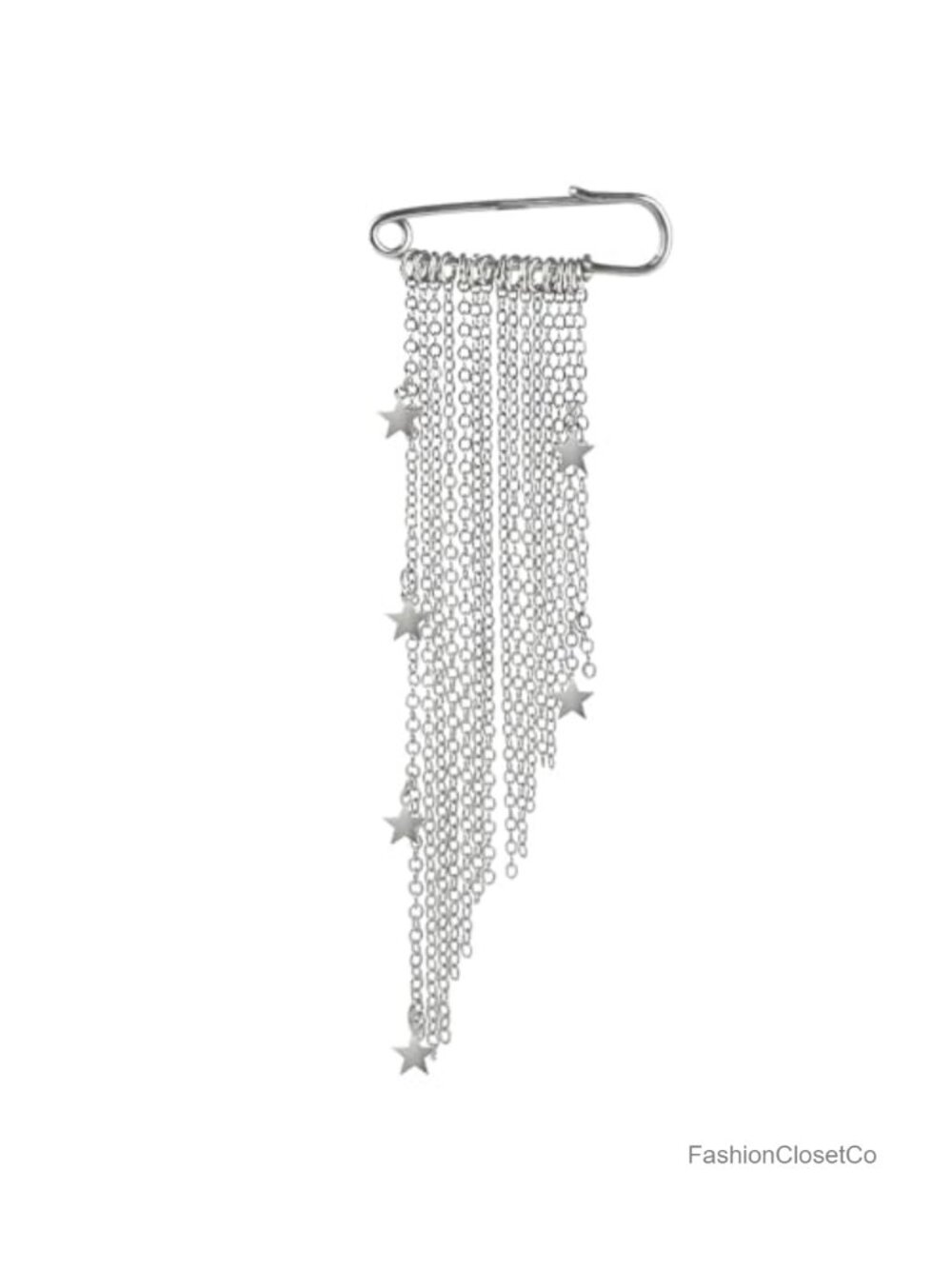 Silver Star Tassel Chain Brooch Pin Metal Women's Fashion Jewelry Accessory